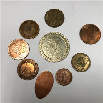 Lot of Ten Medallions/Tokens: Bank Tokens, Elongated Cent, Casino Tokens and More
