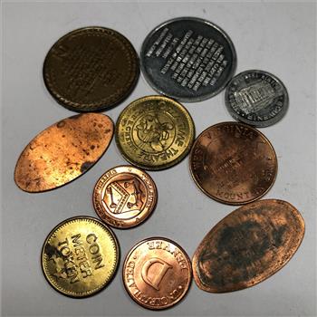 Lot of Ten Medallions/Tokens: Gaming Tokens, Reader's Digest Game Token, Elongated Cents and More