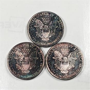 Lot of Three 1/10oz .999 Fine Silver Rounds*Rainbow Toning*Walking Liberty Design