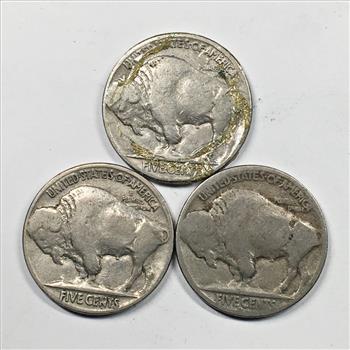 Lot of Three (3) Buffalo Nickels: 1936-D, 1930 and 1934