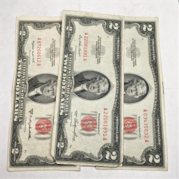 Lot of Three (3) Series 1953 $2 United States Red Seal Notes