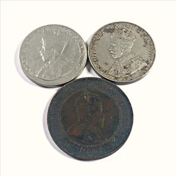 Lot of Three Canadian Coin: 1902 1 Cent, 1922 5 Cents and 1922 5 Cents