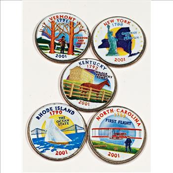 Five 2001 Colorized State Quarters*High Grade