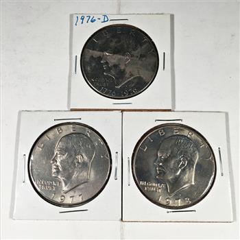 Lot of Three Eisenhower Dollars: 1978-D, 1977-D and US Bicentennial 1976-D*High Grade