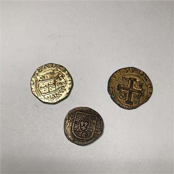 Lot of Three Gold Cob Doubloon Replicas