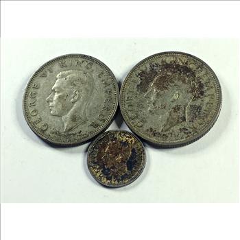 Lot of Three Silver New Zealand Coins: 1937 and 1941 One Florin*1943 Three Pence