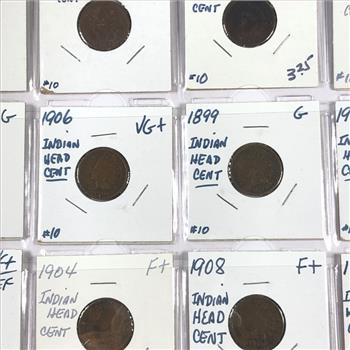 Lot of Twelve (12) Indian Head Cents*1900-1909*Various Grades