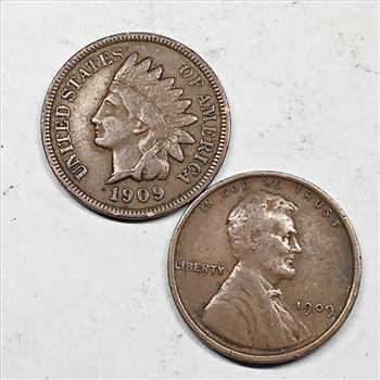 Lot of Two (2) 1909 Lincoln Head Wheat Cents