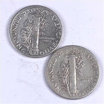 Lot of Two (2) Silver Mercury Head Dimes: 1939 & 1944