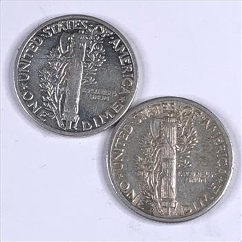 Lot of Two (2) Silver Mercury Head Dimes: 1942-D & 1945