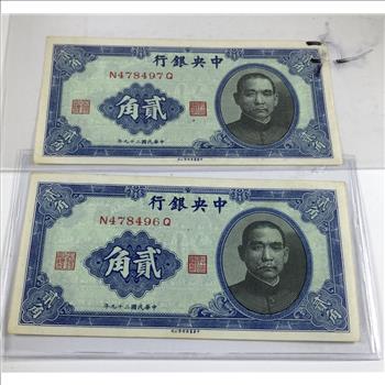 Lot of Two 20 Cents Banknotes of China*1940*Crisp Uncirculated