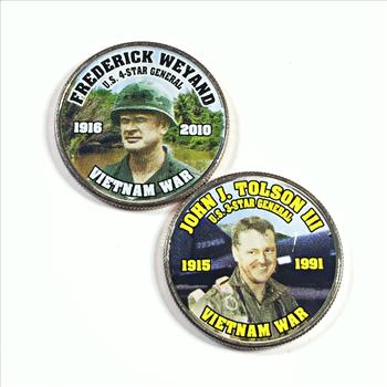 Lot of Two Colorized Kennedy Half Dollars Commemorating the Vietnam War*Gen. Frederick Weyand & General John J. Tolson III
