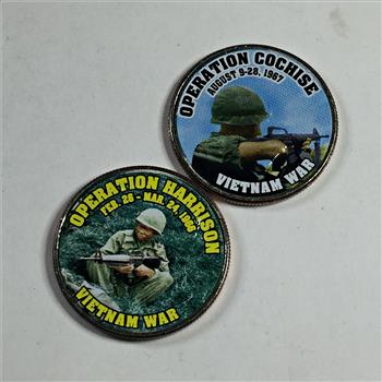 Lot of Two Colorized Kennedy Half Dollars Commemorating the Vietnam War*Operation Cochise & Operation Harrison