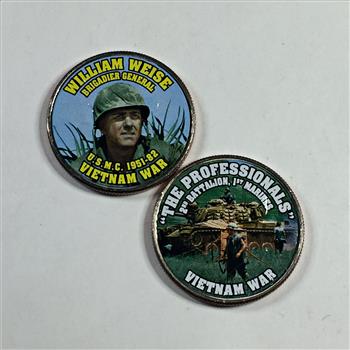 Lot of Two Colorized Kennedy Half Dollars Commemorating the Vietnam War*The Professionals & Brigadier Gen. William Weise