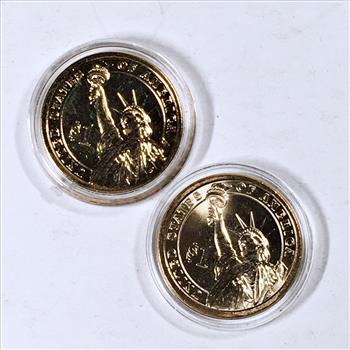 Lot of Two Colorized Presidential Dollars Commemorating Barack Obama