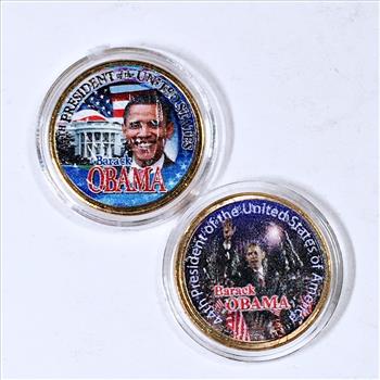 Lot of Two Colorized Presidential Dollars Commemorating Barack Obama