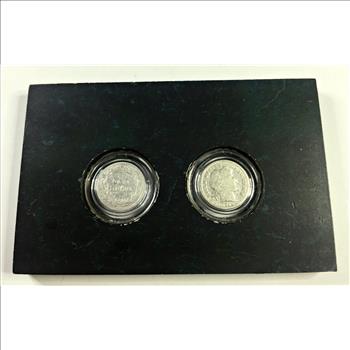 Lot of Two Silver Barber Dimes: 1907 and 1914-D*In Capsules and Faux Marble Display Block