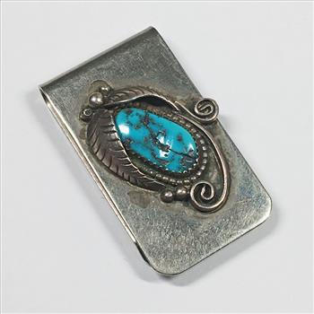 Metal Money Clip*Artfully Decorated with Sterling Silver and Turquoise