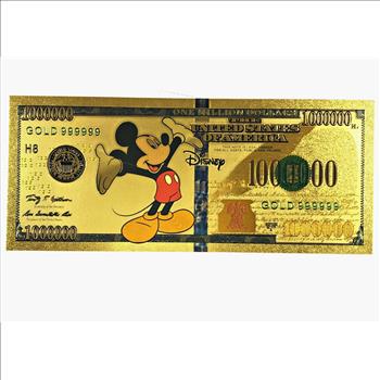 Mickey Mouse Gold Foil Million Dollar Commemorative Banknote