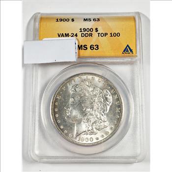 MINT ERROR*1900 Morgan Silver Dollar*Graded MS63 VAM-24 DDR Doubled Wing Top 100 by ANACS