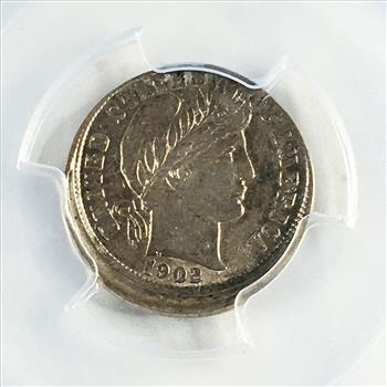 MINT ERROR*1902 Barber Dime*UNCENTERED BROADSTRIKE*Graded AU55 by PCGS