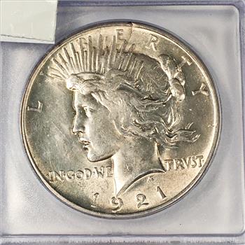 MINT ERROR*1921 Peace Silver Dollar*Cracked Planchet, Cleaned*Graded MS60 Details by ICG