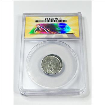 MINT ERROR*1943-S Steel Lincoln Head Wheat Cent*TILTED PARTIAL COLLAR*Graded MS60 Details by ANACS