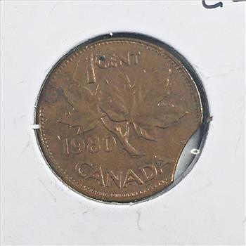 MINT ERROR*1980 Canada One Cent*Clipped*Royal Canadian Mint Error