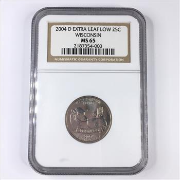 MINT ERROR*2004-D EXTRA LEAF LOW Wisconsin State Commemorative Quarter*Graded MS65 by NGC*Struck at Denver