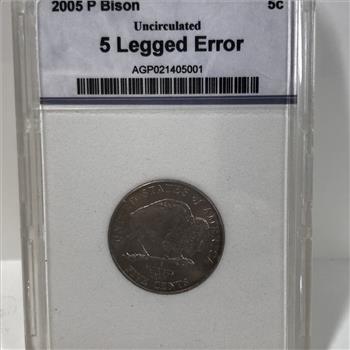 MINT ERROR*2005-P 5 Legged Error Bison Nickel*Graded Uncirculated by AGP