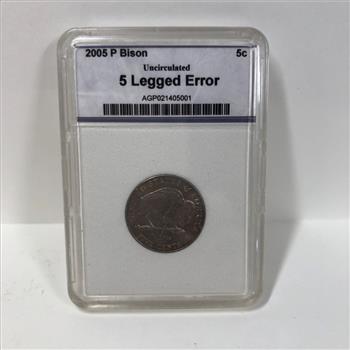 MINT ERROR*2005-P 5 Legged Error Bison Nickel*Graded Uncirculated by AGP