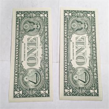MINT ERROR*Lot of Two (2) Series 1995 $1 Federal Reserve Notes; Kansas City, MO*CONSECUTIVE NUMBERS