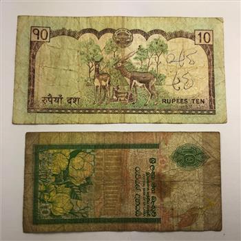 Nepal and Shri Lanka 10 Rupee note lot in Protective Sleeve