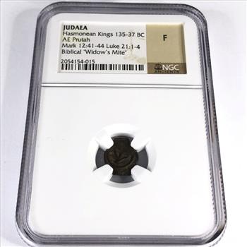 NGC Graded & Authenticated Ancient Judea Prutah Widow's Mite Biblical Coin 135-37BC