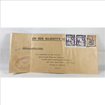 On Her Majesty's Service*Queen Elizabeth British Guiana Stamps and Envelope to US Dept of Agriculture*Mailed in 1958* - Sealed Envelope