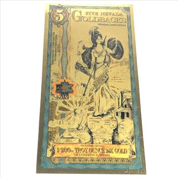 One 5 Nevada Goldbacks*1/200 Troy Ounce of 24K Gold*For Circulation in Nevada