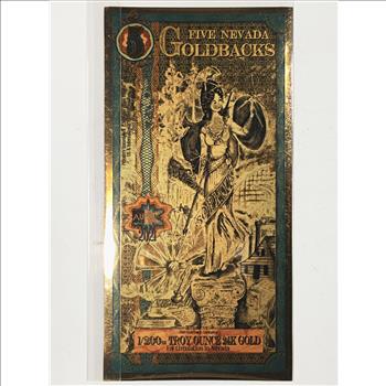 One 5 Nevada Goldbacks*1/200 Troy Ounce of 24K Gold*For Circulation in Nevada