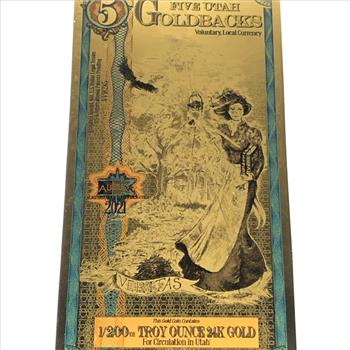 One 5 Utah Goldbacks*1/200 Troy Ounce of 24K Gold*For Circulation in Utah