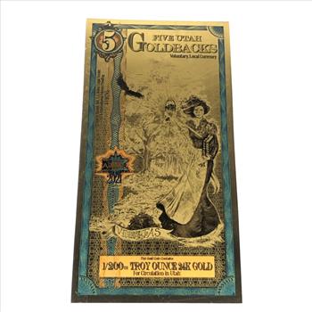 One 5 Utah Goldbacks*1/200 Troy Ounce of 24K Gold*For Circulation in Utah