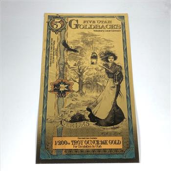 One 5 Utah Goldbacks*1/200 Troy Ounce of 24K Gold*For Circulation in Utah