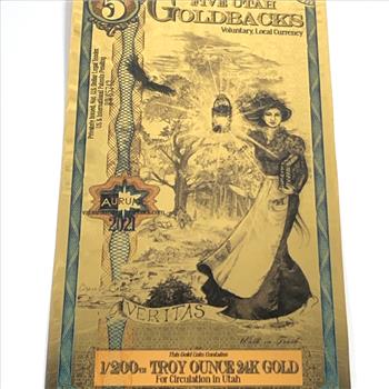 One 5 Utah Goldbacks*1/200 Troy Ounce of 24K Gold*For Circulation in Utah