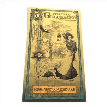 One 5 Utah Goldbacks*1/200 Troy Ounce of 24K Gold*For Circulation in Utah