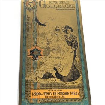 One 5 Utah Goldbacks*1/200 Troy Ounce of 24K Gold*For Circulation in Utah