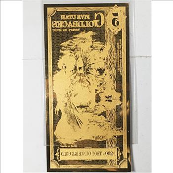 One 5 Utah Goldbacks*1/200 Troy Ounce of 24K Gold*For Circulation in Utah