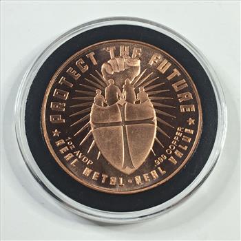 One AVDP Ounce .999 Fine Copper Round*Protect the Future*Proof*In Protective Capsule