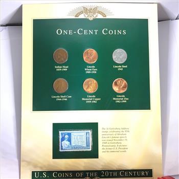 One Cent Coins*Indian Head Cent, Lincoln Head Wheat and Memorial Cents PLUS 3c US Postage Stamp