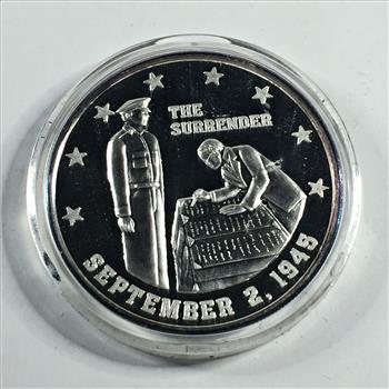 One Ounce .999 Fine Silver Round Commemorating the Surrender of World War II on the USS Missouri*Proof*In Capsule
