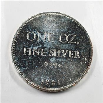 One Ounce .999+ Fine Silver Round*1981 Vintage Fine Arts