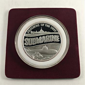 One Troy Ounce .999 Fine Proof Silver*Submarine-Denizens of the Deep*In Protective Capsule