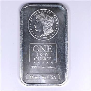 One Troy Ounce .999 Fine Silver Bar*Made in USA*Morgan Design